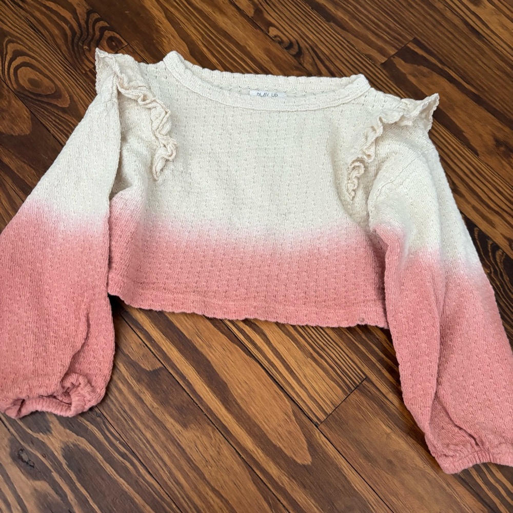 Play Up Portugal organic Ruffle Sleeve Ombre crop top - Cream and Pink